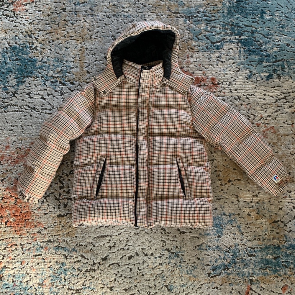 HUGO BOSS x Russell Athletic Casben Down Puffer Jacket in Medium Beige Size 38R